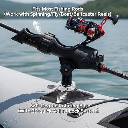 HITORHIKE Fishing Rod Holder Universal Fit Kit Allows for 360-degree Adjustment Kayak Fishing Boat Powerlock Rod Holder - style: Fishing Rod Holder X2+rib Mount X2