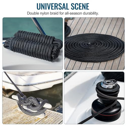 4 Pack 1/2" x 20' Boat Dock Lines, Improved Double Braided Nylon Boat Ropes for Docking with 12" Loop,Hurricane-Resistant Grade Marine Rope for Sailboats,Pontoons,Fishing Boats,Black - size: 1/2" x 20' (Pack of 4)