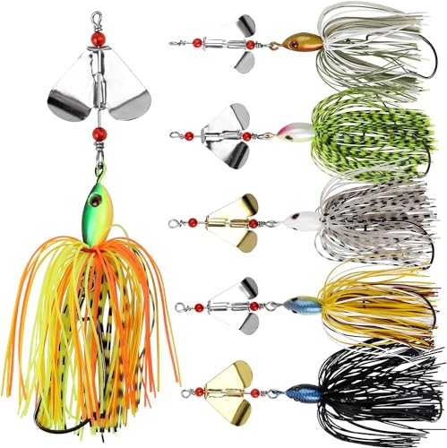 Spinnerbait Bass Fishing Lures Kit,6pcs Spinner Baits Bass Fishing Lures Buzzbait Swimbait Colorado Blades Spinnerbait for Trout Salmon Pike Walleye Crappie Saltwater Freshwater