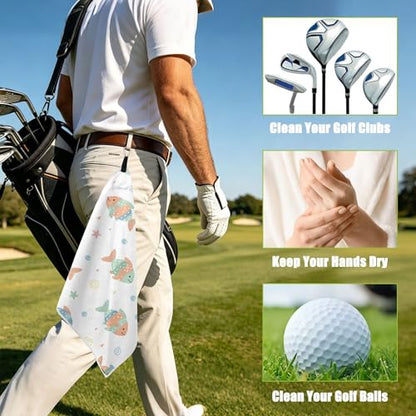 Fish 2 Pack Waffle Pattern Golf Towels, 17.7"x17.7" Square Golf Towel with Carabiner Clip and Magnetic Snap for Cleaning Golf Ball, Club