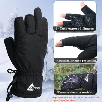 Drasry Neoprene Palm Ice Fishing Gloves 3-Cut Fingers Warm for Men and Women Cold Weather Insulated Great for Winter Fly Fishing Photography Running Shooting Hunting Hiking - size: Small
