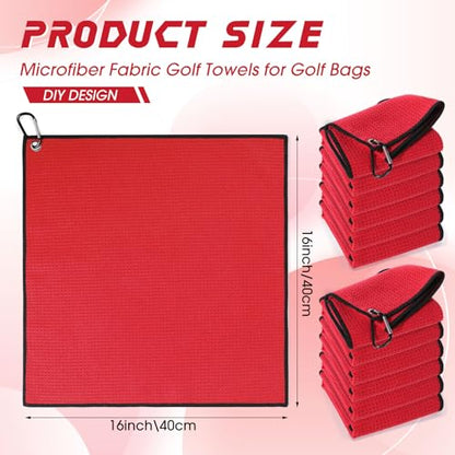 Batiyeer 12 Pcs Golf Towel Bulk for Golf Bags Microfiber Fabric Towel with Clip Waffle Pattern, Fitness, Camping, Hiking, Yoga - color: Red