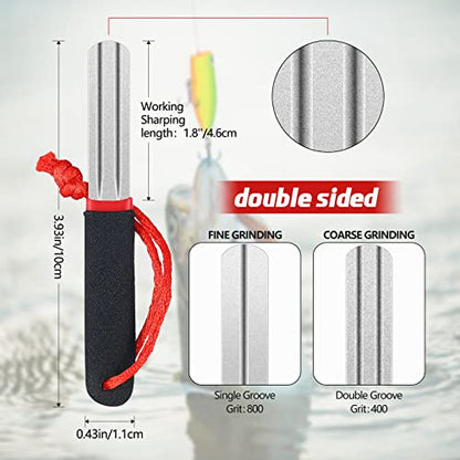 Hook Sharpener Hook File Set of 4 Diamond Fishing Hook File Portable Fish Hook Sharpeners with Double Sided Fine and Medium Grit for Saltwater Freshwater Ice Fishing Tools, 4 Inches