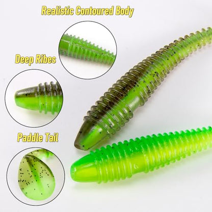 Dr.Fish 20 Pack Paddle Tail Swimbait Soft Fishing Lure Bass Fishing Freshwater Soft Plastic Shad Bait Drop Shot Bait Bluegill Panfish Crappie 1.4''/2''/3'' - color: Fluorescent Yellow, size: 1.4''-20 Pack