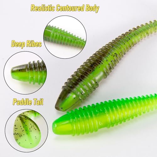 Dr.Fish 20 Pack Paddle Tail Swimbait Soft Fishing Lure Bass Fishing Freshwater Soft Plastic Shad Bait Drop Shot Bait Bluegill Panfish Crappie 1.4''/2''/3'' - color: Fluorescent Yellow, size: 3''-20 Pack