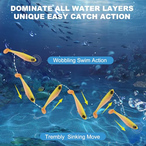 5 Pcs Pre-Rigged Soft Fishing Lures, 3.5In Paddle Tail Jig Heads Swim Bait, Realistic Movement Easy Catch Fishing jigs Lure, Fishing Baits for Freshwater Saltwater Bass Trout Baits
