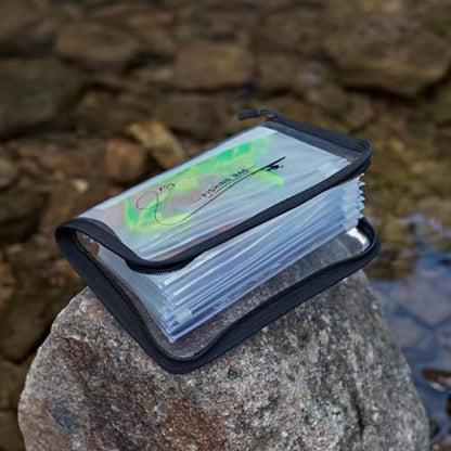 Fishing Bait Bag 10-Page PVC Ring-Binder Clear Lure Organizer | Bait Organizer for Tackle Saltwater Freshwater Lake River Pond Beach Shore Boat Sports Outdoors