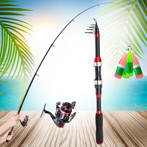 I00000 Fishing Rod and Reel Combos with Fiberglass Telescopic Fishing Pole - Spinning Reel Fishing Carrier Bag, Freshwater and Saltwater Fishing Rod Kit,Travel Fishing Kit for Bass Trout - color: Black and Red