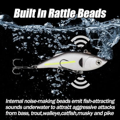 Lipless Crankbait Rattle Trap Fishing Lures Topwater Bass Fishing Lures for Walleye Trout Musky Long Casting Distance Freshwater Saltwater 2.96in/0.39oz FS/YE-06 - style: A2,5pcs