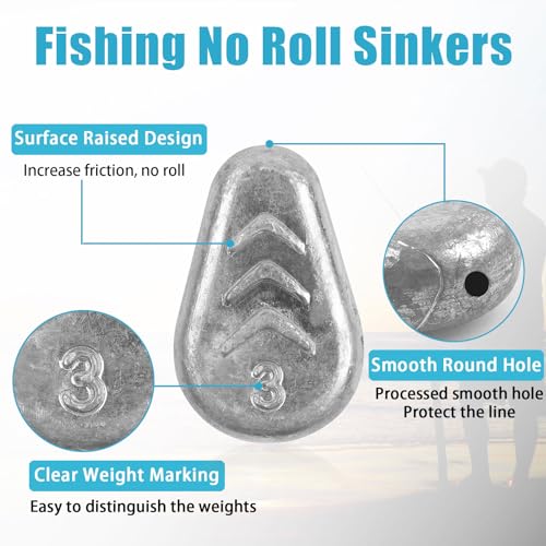No Roll Sinker Fishing Weights, No Snag Flat Inline Catfish Sinkers Weights Saltwater Surf Fishing Rigs Catfishing Tackle - style: 1oz-10pcs