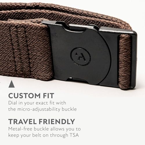Arcade The Original Unisex Adventure Belt, Heavy Duty Elastic Webbing, Non-Metal Travel Friendly Buckle - color: Medium Brown, size: Standard (Up to 40"); 1.5" Wide