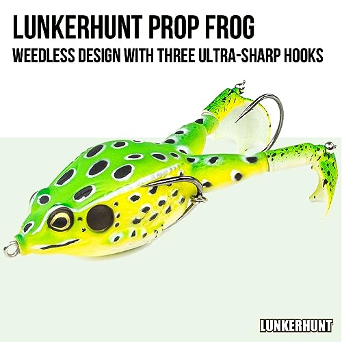 LUNKERHUNT - Frog Bait for Bass Fishing | Soft Hollow Body Weedless Frog for Bass Fishing and Trout | Weedless Realistic Bait Frog Lure, Freshwater with Sharp Hooks Lures and Double Propellers Feet - style: Leopard