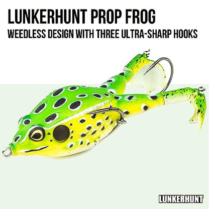 LUNKERHUNT - Frog Bait for Bass Fishing | Soft Hollow Body Weedless Frog for Bass Fishing and Trout | Weedless Realistic Bait Frog Lure, Freshwater with Sharp Hooks Lures and Double Propellers Feet - style: Leopard