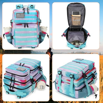 Lovelinks21 25L Tactical Military Backpack Small Travel Backpack for Men and Women Assault Pack Bug Out Bag Molle Daypack Gym Backpack with Bottle Holder (Rainbow Tie Dye) - color: Rainbow Tie Dye