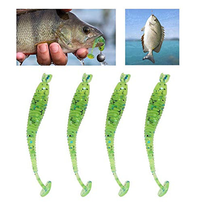 Tbest 50 Pcs 5cm Soft Fishing Lures, Plastic Fishing Bait T-Tail Grub Worm Baits Fish Tackle Accessory 9 Colors - color: Cyan