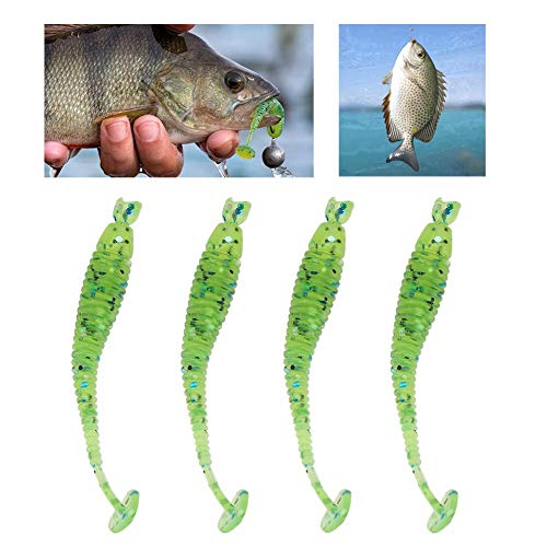 Tbest 50 Pcs 5cm Soft Fishing Lures, Plastic Fishing Bait T-Tail Grub Worm Baits Fish Tackle Accessory 9 Colors - color: Cyan