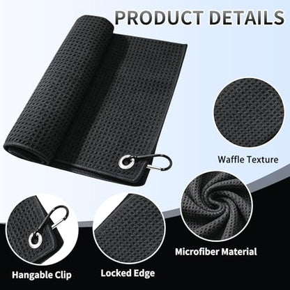 Fishing Towel with Clip,16" X 16",Waffle Pattern Effective Cleaning of Fishing Gear Accessories,Microfiber Absorbent Camping Towel for Men,Hiking Towel,Golf Towel,Black - color: Black