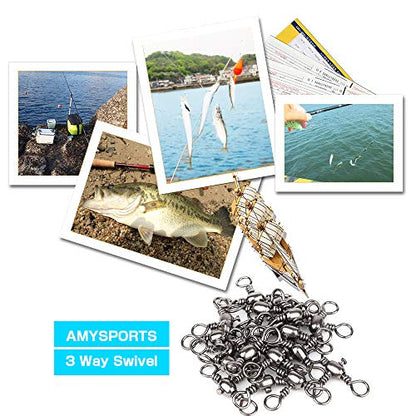 AMYSPORTS Stainless 3way Swivel Fishing crossline swivels 3 Way rigs Saltwater Freshwater Drifting trolling Fishing Tackle Connector for Spoons Minnow baits - size: Size7 (53lb) 25 pcs