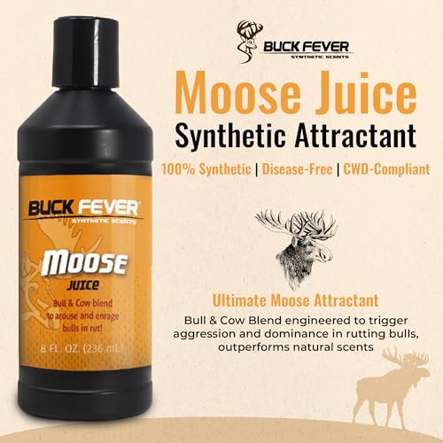 Buck Fever Moose Juice, Syntheticly Formulated Moose Attractant - Non-Spoiling Synthetic Bull Scent for Outdoor Trail Camera - Early Season Mature Buck Hunting Scents - size: 8 Fl Oz (Pack of 1)