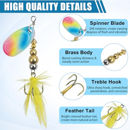 Spinner Baits Bass Lures Rooster Feather Tail Trout Lures Hard Metal Inline Spinner Bait Fishing Lure for Bass Salmon Trout - style: 10pcs Spinnerbaits Kit-b