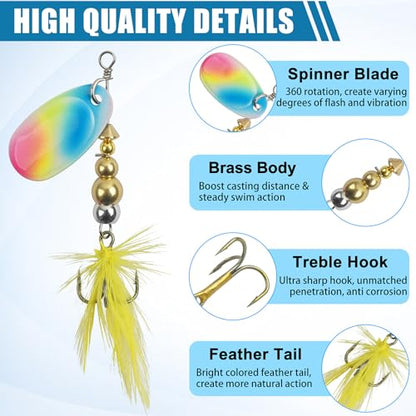 Spinner Baits Bass Lures Rooster Feather Tail Trout Lures Hard Metal Inline Spinner Bait Fishing Lure for Bass Salmon Trout - style: 10pcs Spinnerbaits Kit-b
