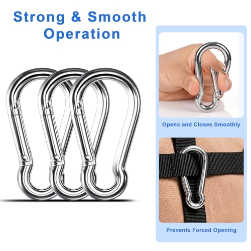 Large Carabiner Clip, 20PCS 3.15 inch 304 Stainless Steel Heavy Duty Carabiners, Metal Spring Snap Hook Clips for Outdoor Travel Camping Fishing Hanging Key Chain - size: M8-3.15'', style: 20PCS