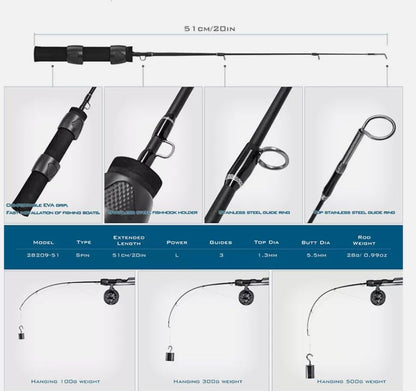 20" Ultra-Short Ultra-lightIce Fishing Rod and Reel Combo 1+1B Ice Fishing Reel 51cm Fiberglass Fish Pole - style: 1pcs Pole+reel