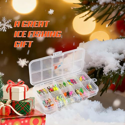Ice Fishing Jigs Kit, 36/60/100pcs Micro Jig Heads Lures Hook Set for Winter Ice Jigging, Panfish, Perch, Trout, Bluegill, Walleye, Crappie Ice Fishing Lures Hooks Set with Storage Box - color: B -60pcs Ice fishing jigs (10 Style)
