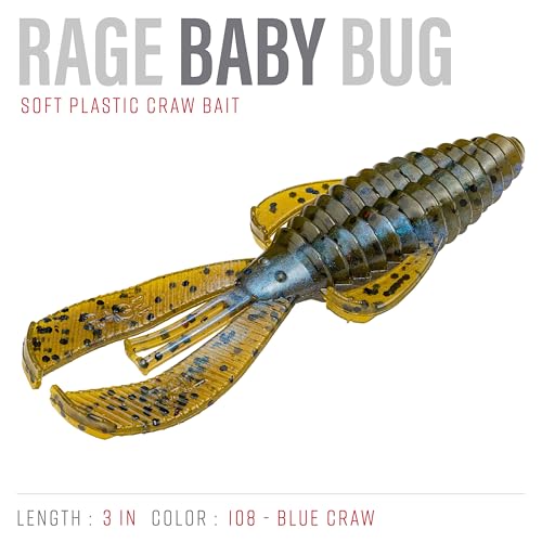 Strike King Rage Bug Fishing Lure, Soft Plastic Grub, Unique Design, Subtle Action - color: Blue Craw, size: 3"