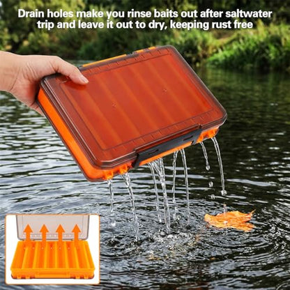 3 Pack Double Sided Fishing Lure Tackle Box, 14 Compartments Clear Plastic Storage Case Organizer, Visible Hard Bait Container for Lures and Jewelry Beads Earring Hook (3 Color)