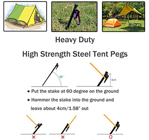 8 Pack Tent Stakes Heavy Duty Metal Tent Pegs for Camping Steel Tent Stakes 8 inch Unbreakable and Inflexible - size: 8 IN