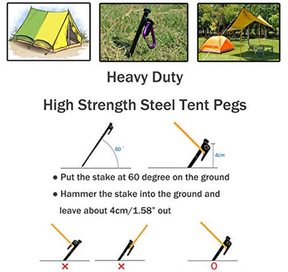 8 Pack Tent Stakes Heavy Duty Metal Tent Pegs for Camping Steel Tent Stakes 12 inch Unbreakable and Inflexible - size: 12 IN