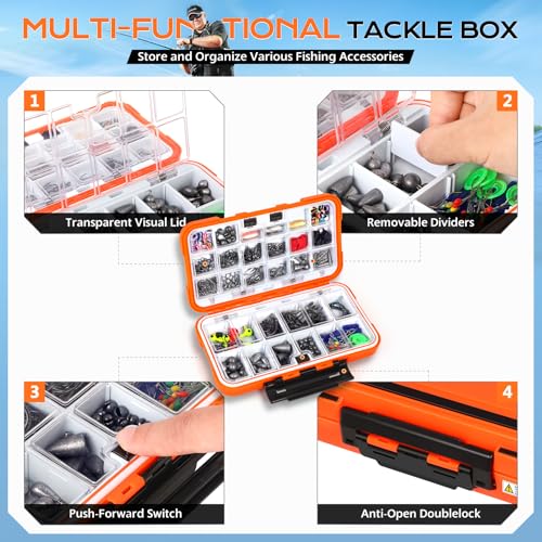 PLUSINNO Fishing Gear Accessories Kit, 449PCS Fishing Tackle Box with Tackle Included, Fishing Hooks, Fishing Weights Sinkers, Jig Heads, Fishing Tackle Set Equipment for Bass Trout, Gifts for men - color: 449PCS Fishing Tackle Kit