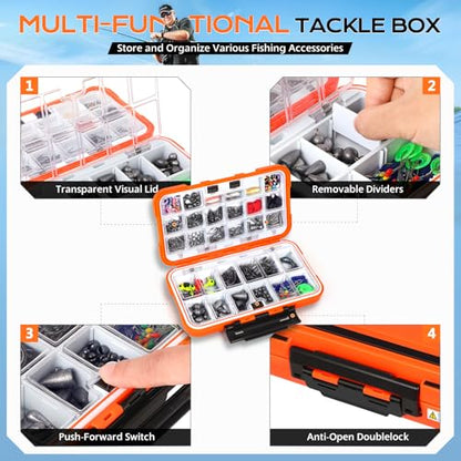 PLUSINNO Fishing Gear Accessories Kit, 449PCS Fishing Tackle Box with Tackle Included, Fishing Hooks, Fishing Weights Sinkers, Jig Heads, Fishing Tackle Set Equipment for Bass Trout, Gifts for men - color: 449PCS Fishing Tackle Kit