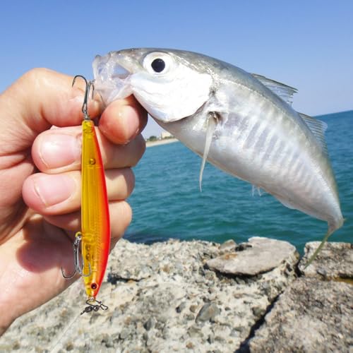 10Pcs Jerkbait Fishing Lures Kit Minnow Lures Crankbaits with Treble Hooks for Saltwater and Freshwater Topwater Fishing Bait for Bass Trout Pike Walleye