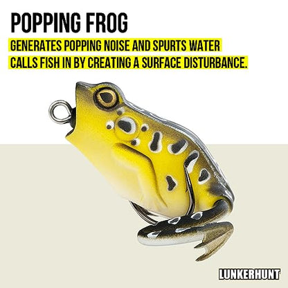 Lunkerhunt Frog Fishing Lure for Bass Fishing | Popping Frog Lure 1/4 oz | Topwater Fishing Bait with Weedless Hooks, Hollow Body, Trout Pike Lures - color: Croaker, size: 2.25 inch