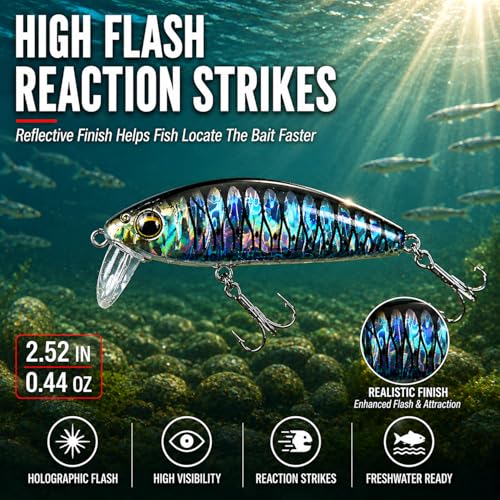 5PCS Sinking Jerkbait Fishing Lures, Long Casting Minnow Hard Baits with Realistic Swimming Action, Freshwater Fishing Lure Set for Bass, Trout, Walleye and Pike - size: 2.52"