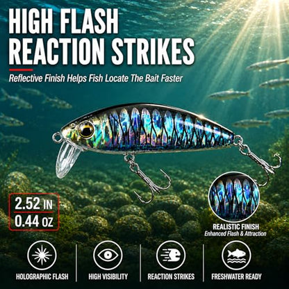 5PCS Sinking Jerkbait Fishing Lures, Long Casting Minnow Hard Baits with Realistic Swimming Action, Freshwater Fishing Lure Set for Bass, Trout, Walleye and Pike - size: 2.52"