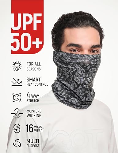 UPF 50+ Cooling Neck Gaiter - Fishing Face Mask Sun Protection Men Women | Thermoregulation, Moisture-Wicking, Quick-Drying, 4-Way Stretch, Built-in UV SPF, Multi-Style Headwear - color: Black Paisley