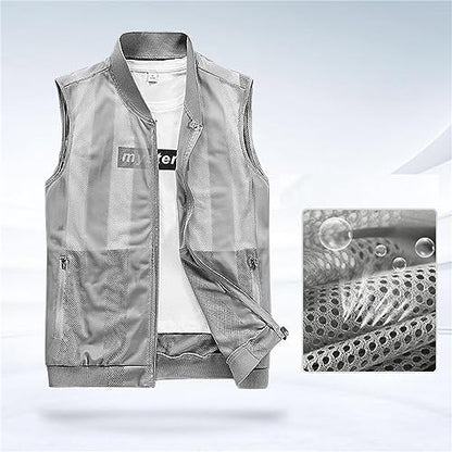 WSLCN Men's Summer Vest Casual Lightweight Breathable Mesh Cycling Travel Zip Vest - color: Black, size: Small