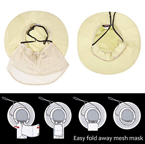Tirrinia Wide Brim Sun Hat with Neck Flap for Men & Women, Breathable Hiking Fishing Safari Hat, Outdoor UV Protection Cap - color: #2 Stone Mesh