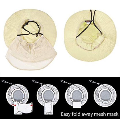 Tirrinia Wide Brim Sun Hat with Neck Flap for Men & Women, Breathable Hiking Fishing Safari Hat, Outdoor UV Protection Cap - color: #2 Stone Mesh
