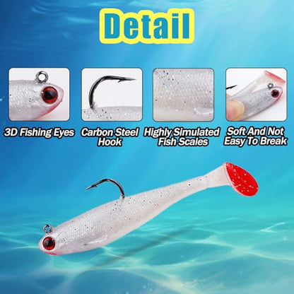 Fishing Bait Paddle Tail Swimbaits 10pcs FS/RE-13 | Soft Plastic,with Jig Heads,Bass Lures,for Freshwater Saltwater,Fishing Trout,Crappie Lures - color: Red, size: 0.21oz