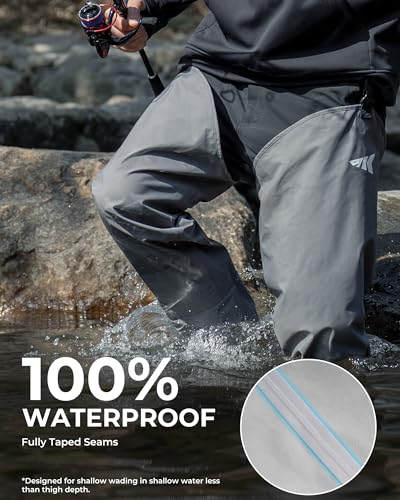 KastKing RiverWalker Hip Waders, Breathable Waterproof Stockingfoot Hip Waders with 4mm Neoprene Booties, Fishing Waders - size: Large