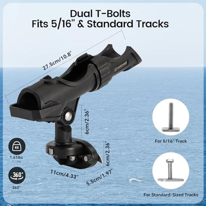 Hitorhike Side Track Fishing Rod Holder Mount, Heavy-Duty Side-Mounted Base, Compatible with 2 Mounting Bolt Options for Lund Sport,Lowe, Bass Boats&Kayaks - style: Side Track Mount Fishing Rold Holder 2-pack