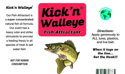 Kick’n Bass Fish Attractant, Supercharged Concentrated Natural Fish Oil Formula Scent for Fishing Lures, One 4 fl oz Bottle. (10 Scents to Choose from) - color: Kick’n Walleye