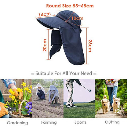 Wide Brim Sun Hat – Multifunctional UPF 50 Protection Bucket Fishing Hat Cap - color: Khaqi, size: One Size