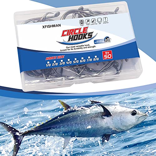 XFISHMAN Circle-Hooks-Fishing-Equipment-Octopus-Hooks-Saltwater-50 Pack #1 –12/0 - color: Black, size: 6/0 50-Pack