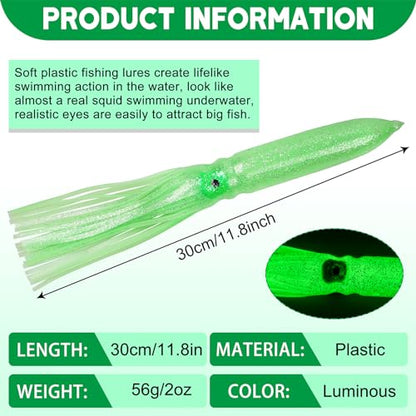 Luminous Octopus Squid Skirts Fishing Lures, 3/8PCS Trolling Squid Skirts Fishing Saltwater Octopus Lures Glow Soft Squid Bait Lures Saltwater Freshwater Fishing Tackle 11.8" - size: 8PCS