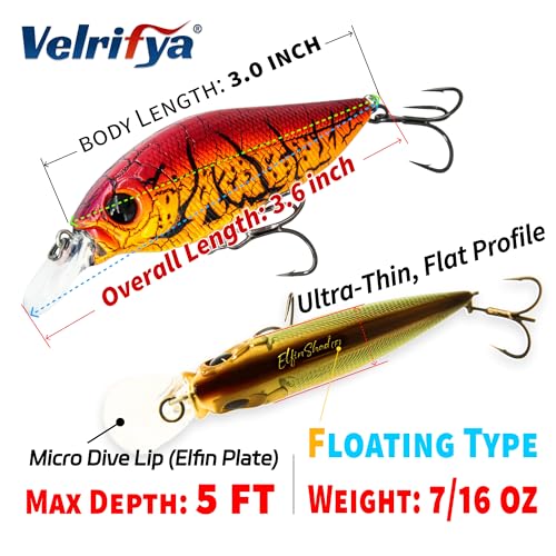 Flat Sided Japanese-Style Crankbait Elfin Shad – Medium Diving Bass Fishing Lure, Hard Bait Shad Crankbait for Freshwater Velrifya - color: 05-Iridescent Shad